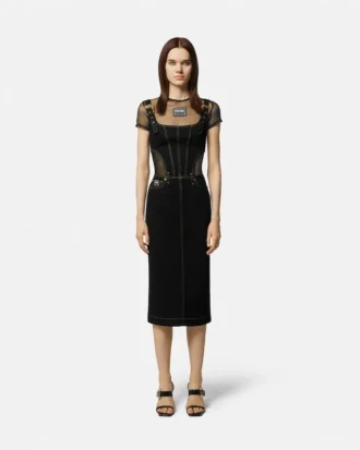 Baroque Buckle Midi Denim Dress