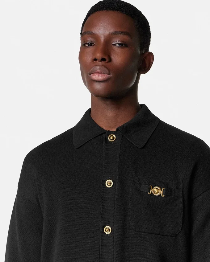 Cashmere-Cotton Knit Polo Cardigan Cashmere-Cotton Knit Polo Cardigan
