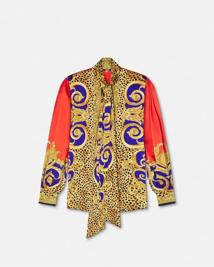 Cheetah Barocco Silk Lavallière Shirt Cheetah Barocco Silk Lavallière Shirt