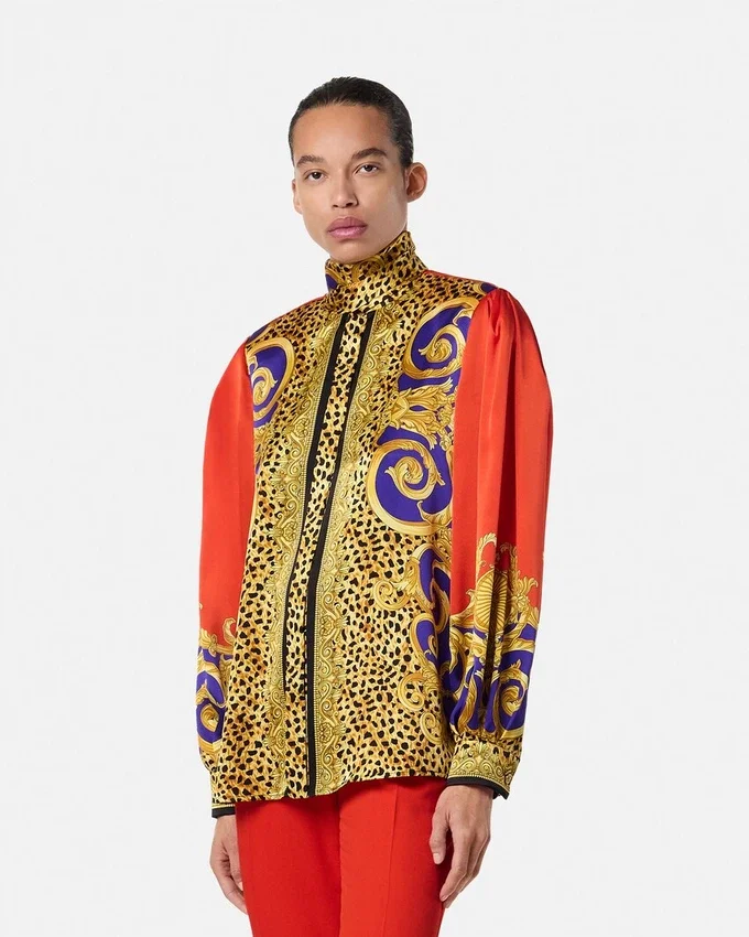 Cheetah Barocco Silk Lavallière Shirt Cheetah Barocco Silk Lavallière Shirt