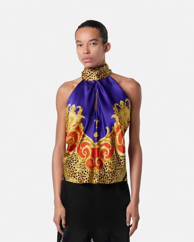 Cheetah Barocco Silk Lavallière Top Cheetah Barocco Silk Lavallière Top