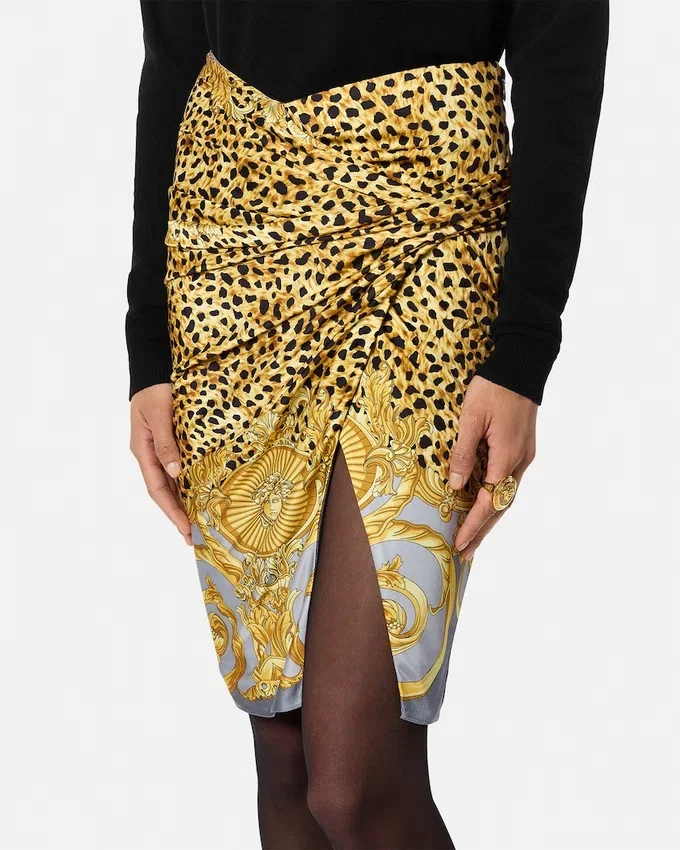 Cheetah Foulard Draped Midi Skirt Cheetah Foulard Draped Midi Skirt