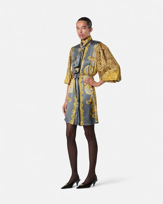 Cheetah Foulard Silk Lavallière Mini Dress Cheetah Foulard Silk Lavallière Mini Dress