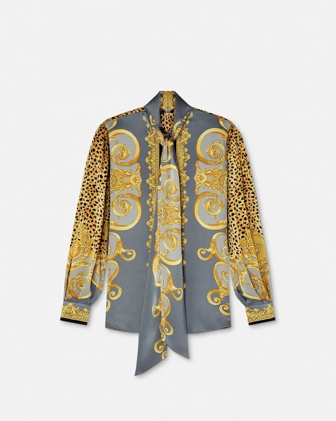 Cheetah Foulard Silk Lavallière Shirt Cheetah Foulard Silk Lavallière Shirt