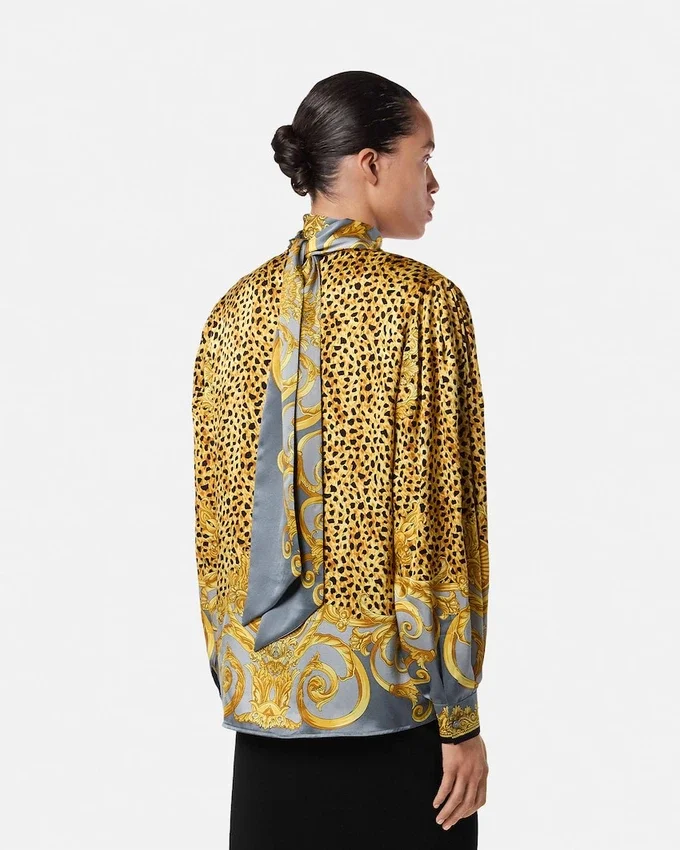 Cheetah Foulard Silk Lavallière Shirt Cheetah Foulard Silk Lavallière Shirt