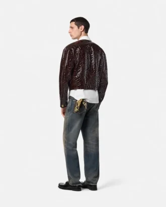 Croc-Effect Patent Leather Jacket