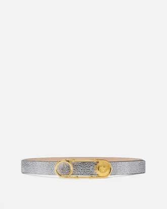 Crystal Safety Pin Leather Belt 3 cm