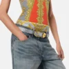 Crystal Safety Pin Leather Belt 3 cm Crystal Safety Pin Leather Belt 3 cm