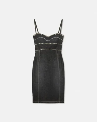 Embellished Denim Fitted Midi Dress