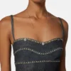 Embellished Denim Fitted Midi Dress Embellished Denim Fitted Midi Dress