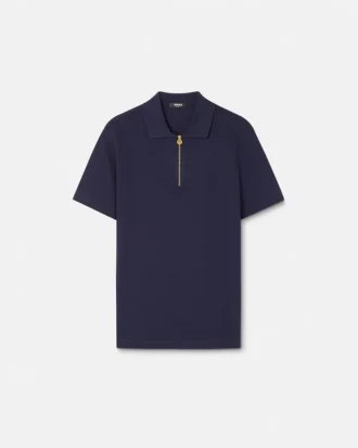 Embroidered Cotton-Piqu&eacute; Half-Zip Polo