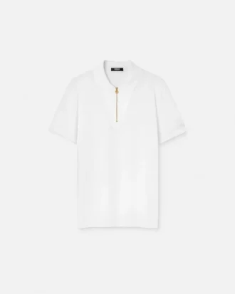 Embroidered Cotton-Piqu&eacute; Half-Zip Polo