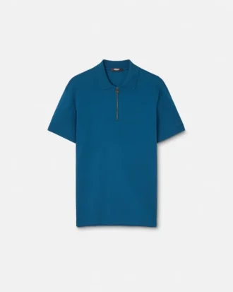 Embroidered Cotton-Piqu&eacute; Half-Zip Polo