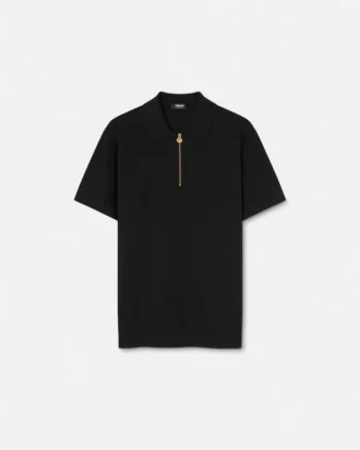 Embroidered Cotton-Piqu&eacute; Half-Zip Polo