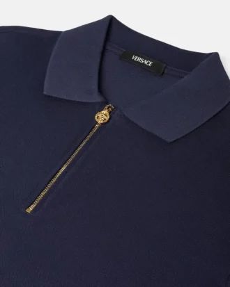Embroidered Cotton-Piqu&eacute; Half-Zip Polo