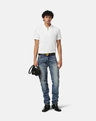 Embroidered Cotton-Piqu&eacute; Half-Zip Polo