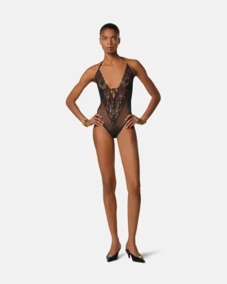 Embroidered Lace-Trim Bodysuit