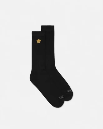 Embroidered Ribbed Cotton Socks