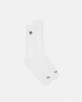 Embroidered Ribbed Cotton Socks