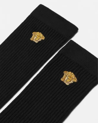 Embroidered Ribbed Cotton Socks