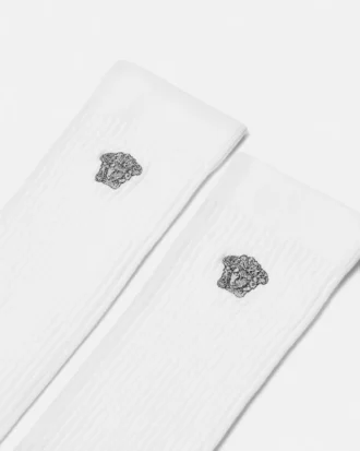 Embroidered Ribbed Cotton Socks