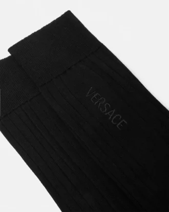 Embroidered Ribbed Cotton Socks