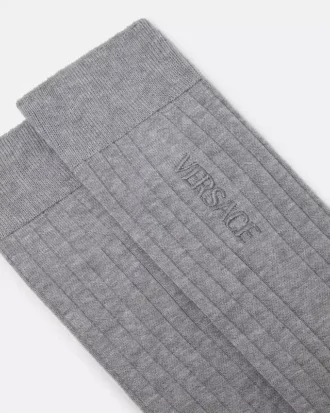 Embroidered Ribbed Cotton Socks