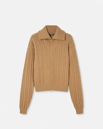 Embroidered Wool Knit Zip Sweater