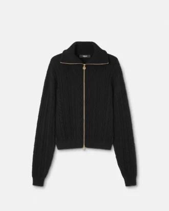 Embroidered Wool Knit Zip Sweater