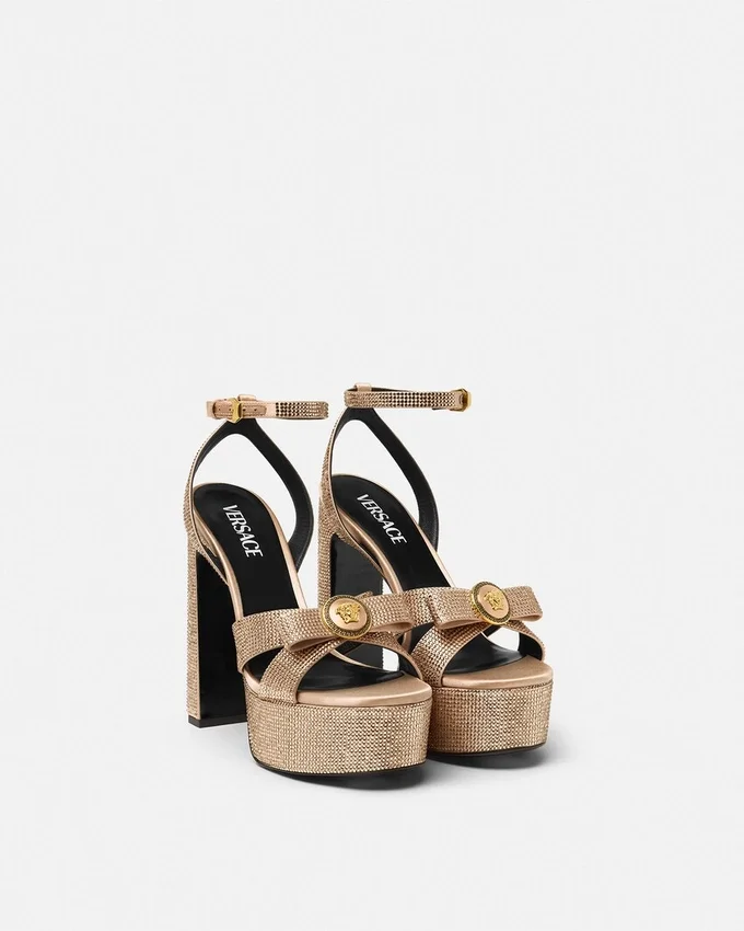 Gianni Ribbon Embellished Satin Sandals 140 mm Gianni Ribbon Embellished Satin Sandals 140 mm