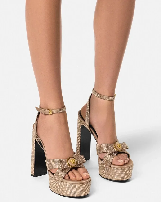 Gianni Ribbon Embellished Satin Sandals 140 mm Gianni Ribbon Embellished Satin Sandals 140 mm