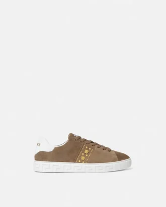 Greca Embellished Suede Sneakers