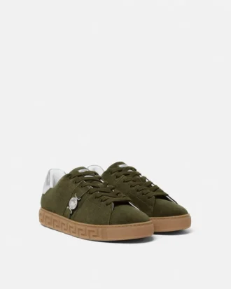 Greca Embellished Suede Sneakers