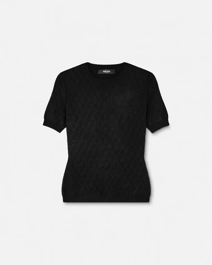 Jacquard Stretch Viscose Fitted Knit T-Shirt Jacquard Stretch Viscose Fitted Knit T-Shirt