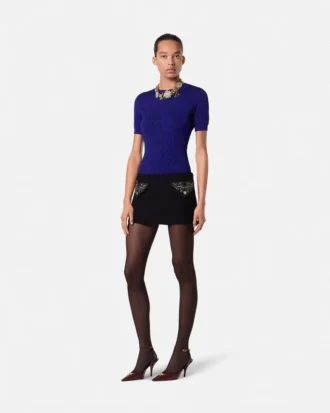 Jacquard Stretch Viscose Fitted Knit T-Shirt