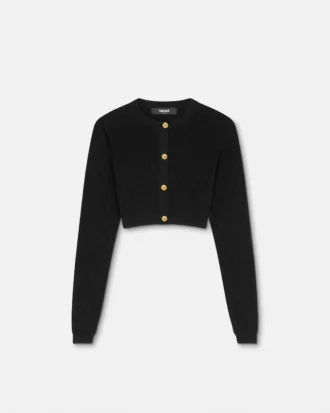 Jacquard Stretch Viscose Knit Crop Cardigan