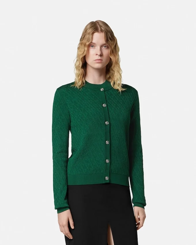 Jacquard Viscose Knit Fitted Cardigan Jacquard Viscose Knit Fitted Cardigan