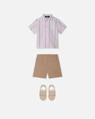 Kids Embroidered Cotton-Seersucker Shorts