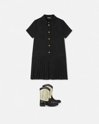 Kids Jacquard Satin Pleated Shirt Dress