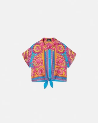 Kids Printed Silk Twill Crop Shirt