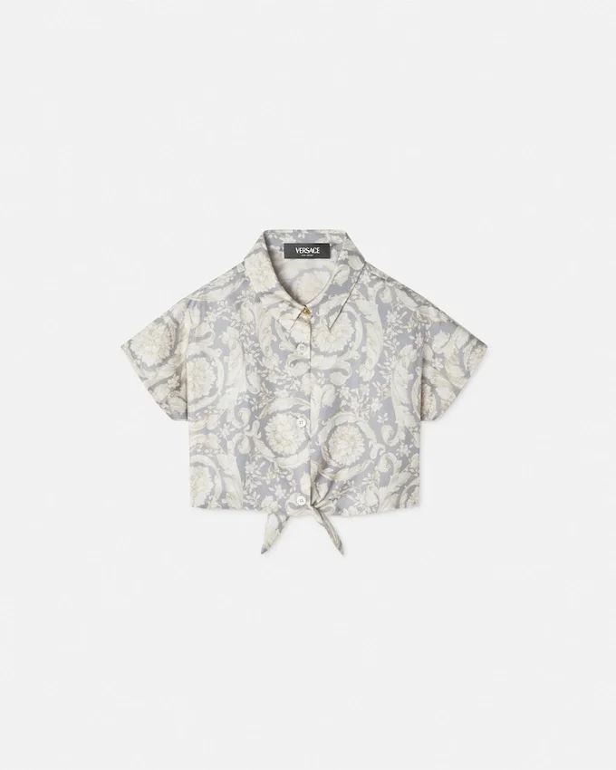 Kids Printed Silk Twill Crop Shirt Kids Printed Silk Twill Crop Shirt
