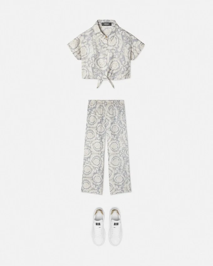 Kids Printed Silk Twill Crop Shirt Kids Printed Silk Twill Crop Shirt
