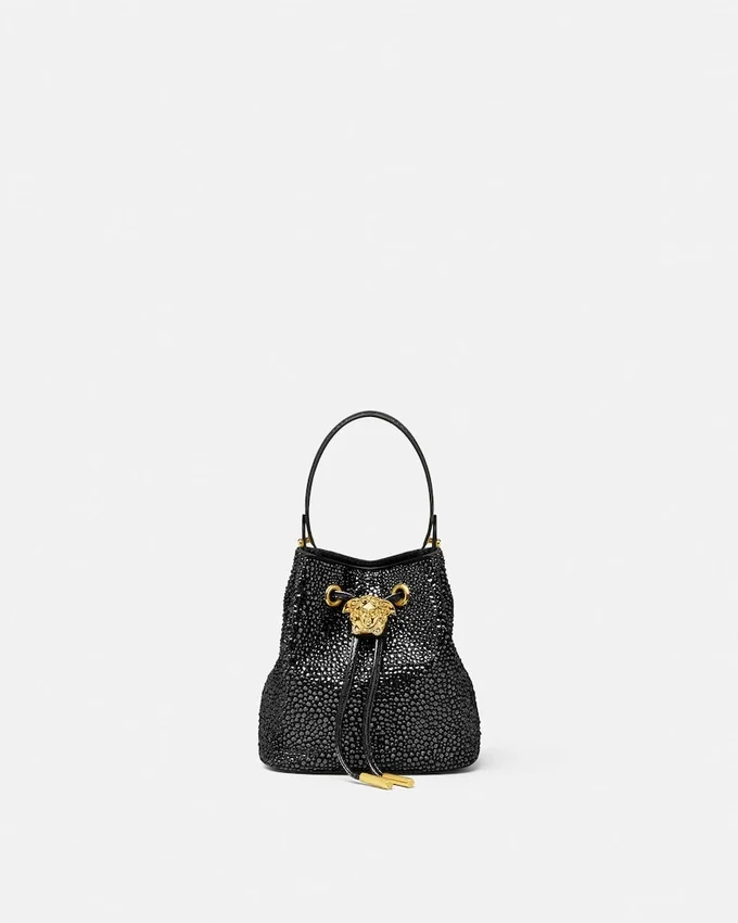 La Medusa Embellished Satin Mini Bucket Bag La Medusa Embellished Satin Mini Bucket Bag