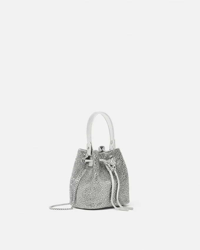La Medusa Embellished Satin Mini Bucket Bag La Medusa Embellished Satin Mini Bucket Bag