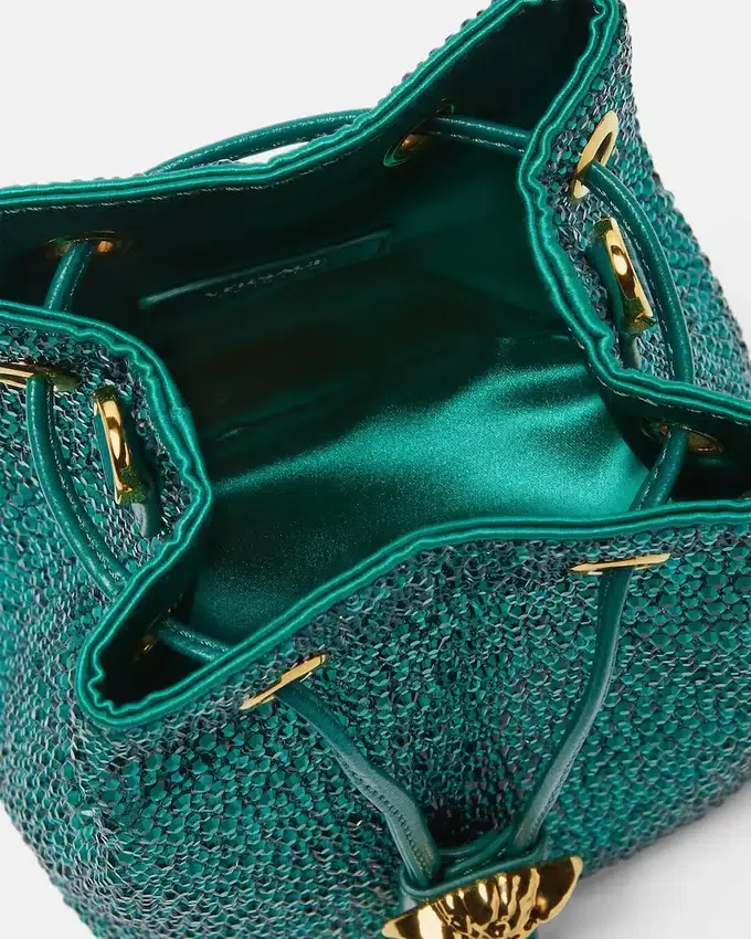 La Medusa Embellished Satin Mini Bucket Bag La Medusa Embellished Satin Mini Bucket Bag