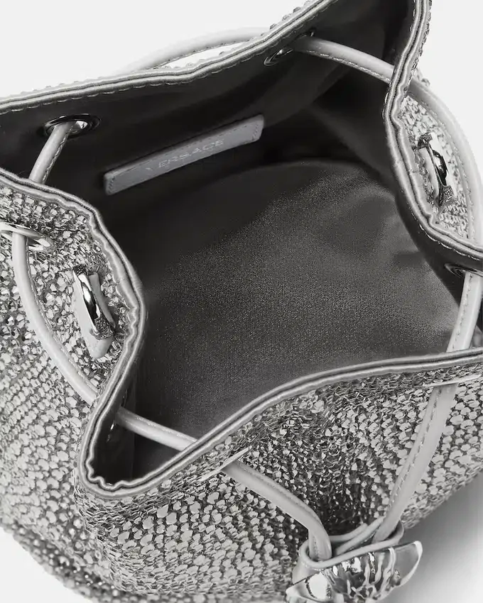La Medusa Embellished Satin Mini Bucket Bag La Medusa Embellished Satin Mini Bucket Bag