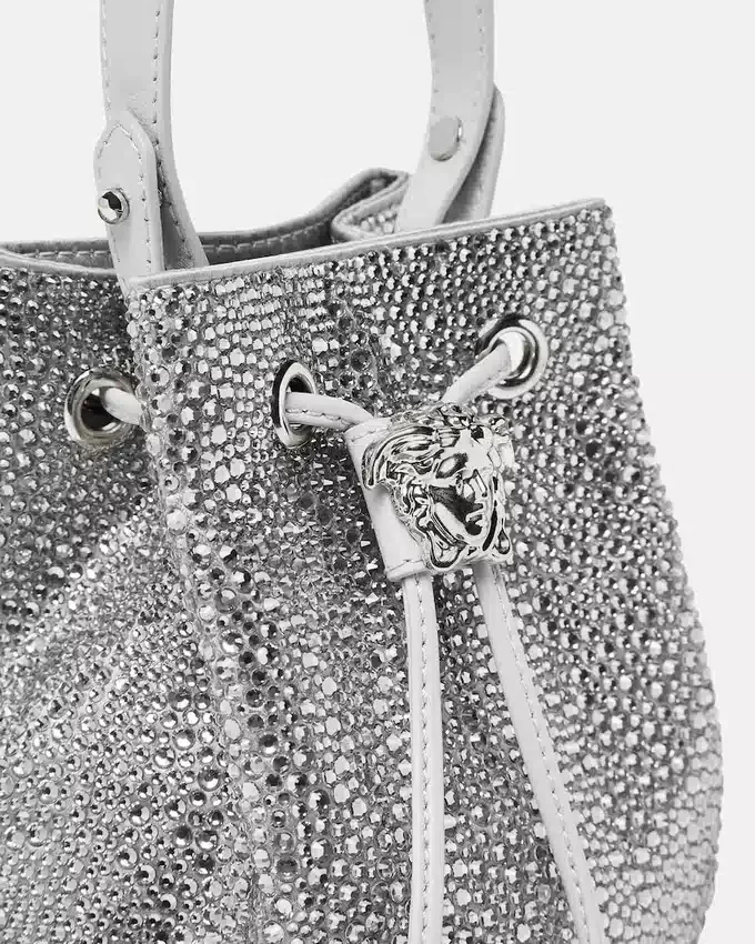 La Medusa Embellished Satin Mini Bucket Bag La Medusa Embellished Satin Mini Bucket Bag