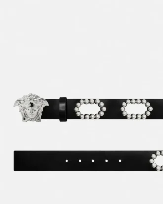 La Medusa Studded Leather Belt 4 cm