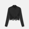 Lace-Trim Satin Crop Shirt Lace-Trim Satin Crop Shirt