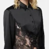 Lace-Trim Satin Crop Shirt Lace-Trim Satin Crop Shirt